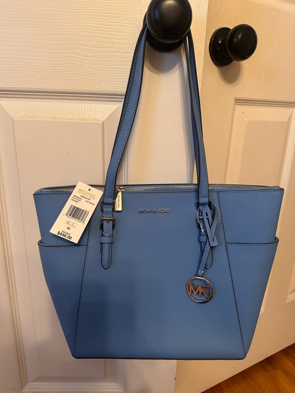 Michael Kors Sky Blue Saffiano Leather Tote with MK Charm